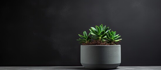 A small houseplant, placed in a gray flowerpot, decorates a table. The terrestrial plant adds a touch of green to the landscape