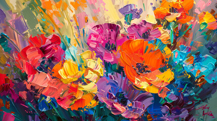 Oil painting of flowers. Abstract art background. 