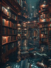 Amidst a sea of books an enchanted library floats in a realm between worlds