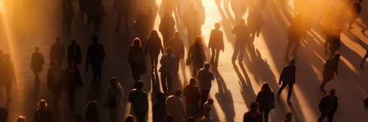 Fototapeta premium Silhouette and shadow of crowd of business people walking