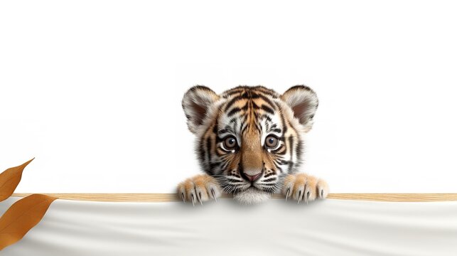 Curious Tiger Cub Peering Over the Edge of Black

