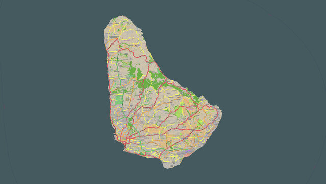 Barbados highlighted. OSM Topographic French style map