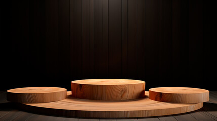 3 d rendering of a dark brown wood background with empty wooden table.