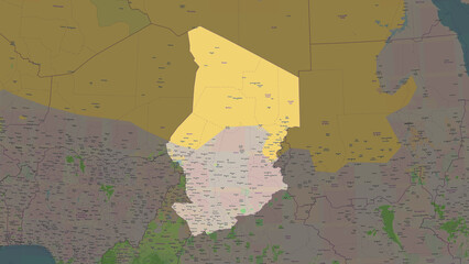 Chad highlighted. OSM Topographic French style map