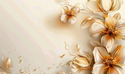 3d golden flowers on a light background wallpaper