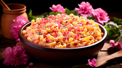 bowl of macaroni on black background