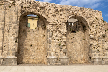 Fototapeta na wymiar Crekvina, ruins in the site of which once stood the Church of the Assumption of Mary in the city of Kastav, Kvarner Bay, Primorje -Gorski Kotar, Croatia