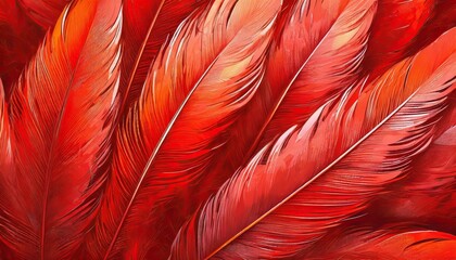 vibrant red feathers texture background detailed digital art of beautiful large bird feathers