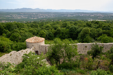 Fototapeta na wymiar Medieval fortified city wall, ruins in the city of Kastav, Kvarner Bay, Primorje -Gorski Kotar, Croatia