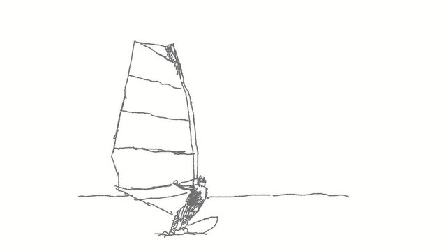 Animation sketch of windsurfer practicing his sport.