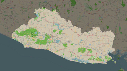 El Salvador highlighted. OSM Topographic French style map