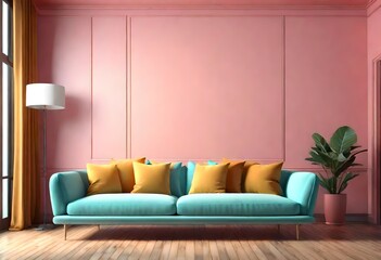 3d rendering interior background sofa colorfull on wood floor