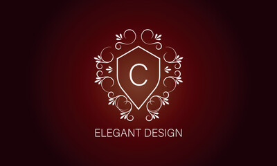 Stylish graceful monogram , Elegant line art logo design in Art Nouveau style with letter C. Concept for boutique, hotel, restaurant, floral shop, jewelry, fashion, wine, heraldic, emblem