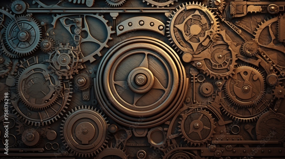 Poster geometric background in steampunk style with the use of mechanical parts and gears