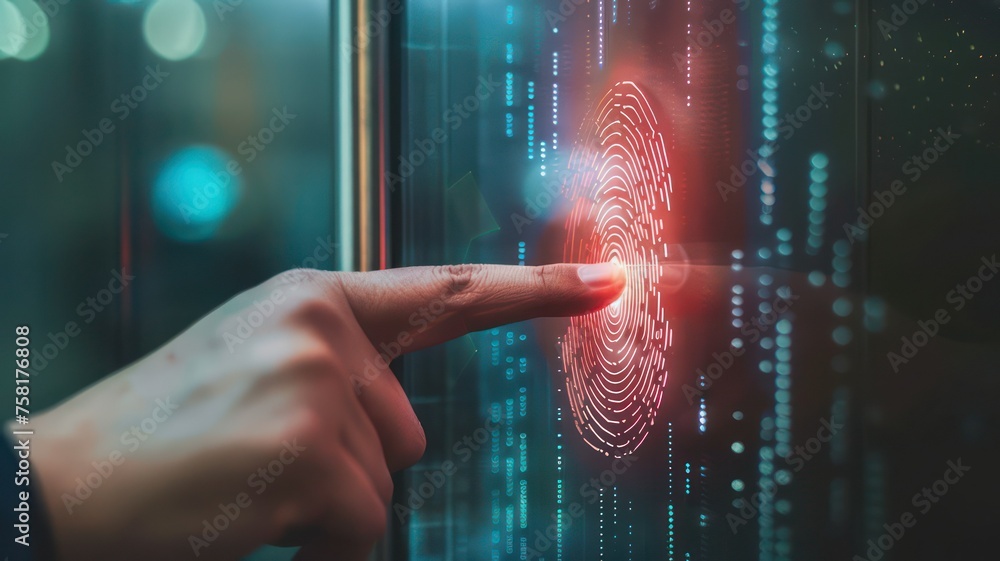 Poster finger touching a fingerprint screen created with generative ai