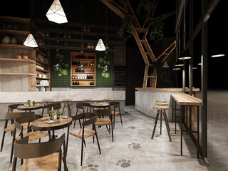 3d render of cafe restaurant interior