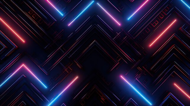 Geometric background with neon arrows and zigzags