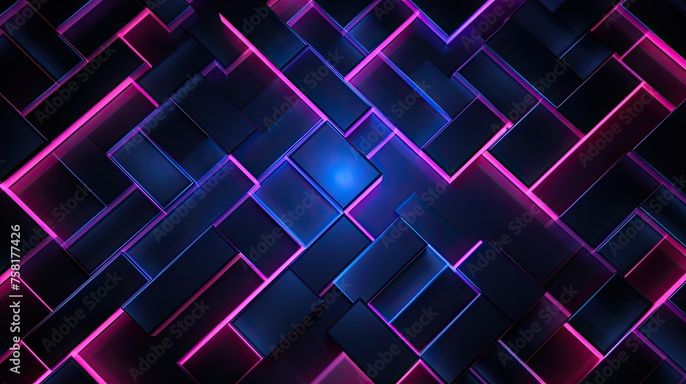 Poster geometric background with neon outlines and glowing grid effect