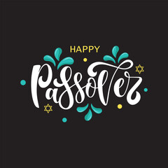 Fototapeta premium Happy Passover handwritten text. Modern brush calligraphy. Hand lettering typography, vector illustration for Jewish holiday as greeting card, poster, banner, logotype. Pesah celebration concept 