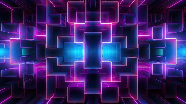 Geometric background with neon outlines and glowing grid effect