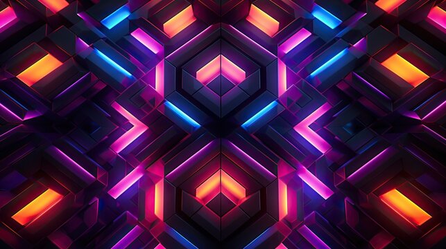 Geometric patterns with neon pentagons and zigzags