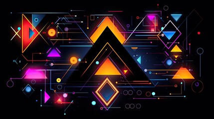 Geometric shapes with neon outlines