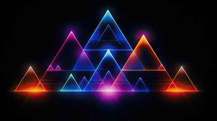 Geometric shapes with neon pyramids and vibration contours