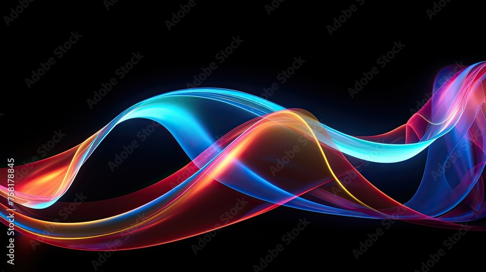 Poster neon curves and zigzags creating an abstract swirl