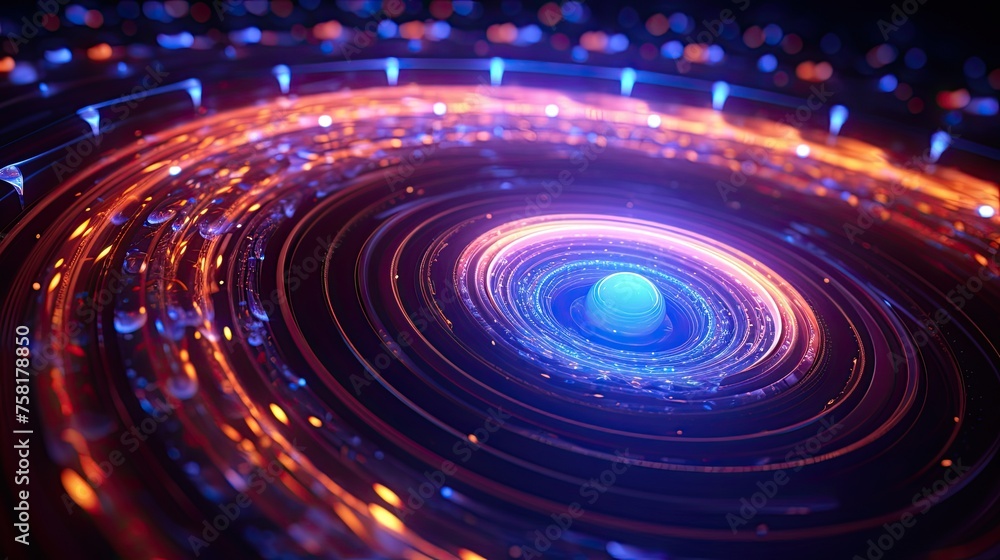 Poster neon lines and circles creating a cosmic ripple effect