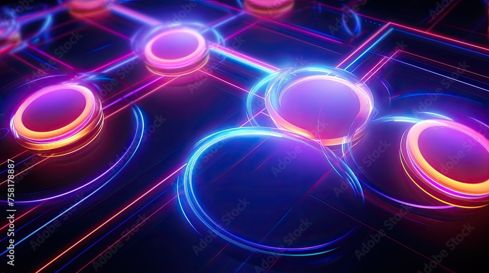 Poster neon lines and circles forming an abstract geometric pattern