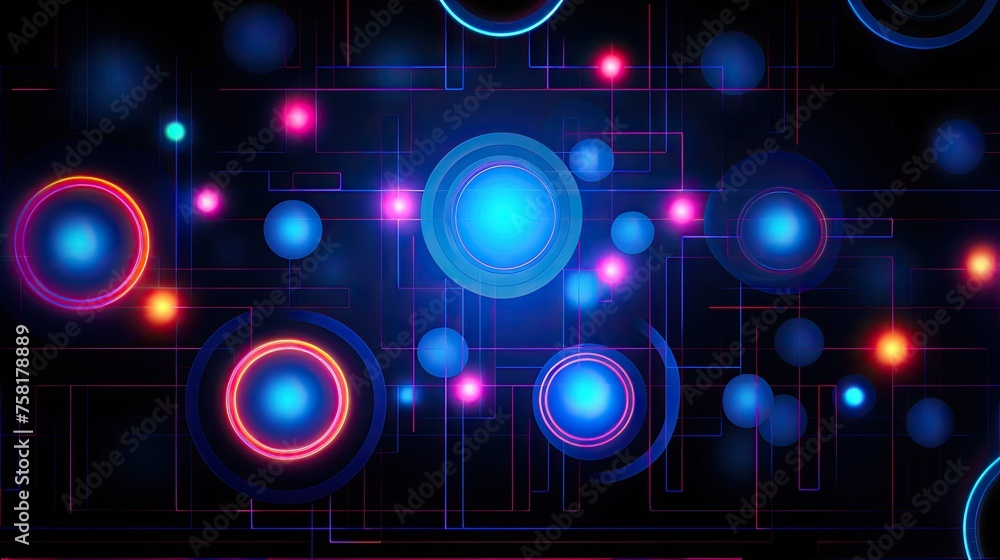 Poster neon lines and circles forming an abstract geometric pattern