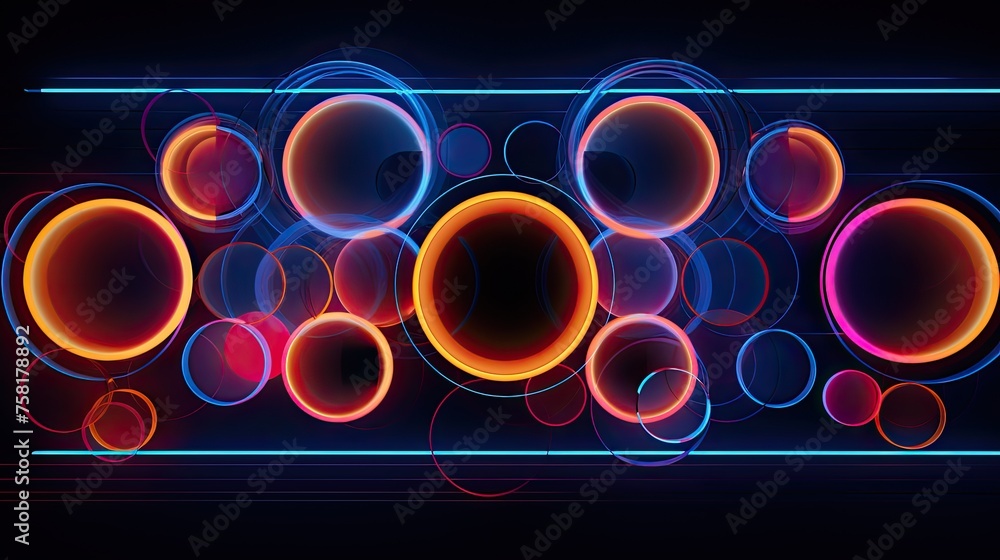Poster neon lines and circles forming an abstract geometric pattern