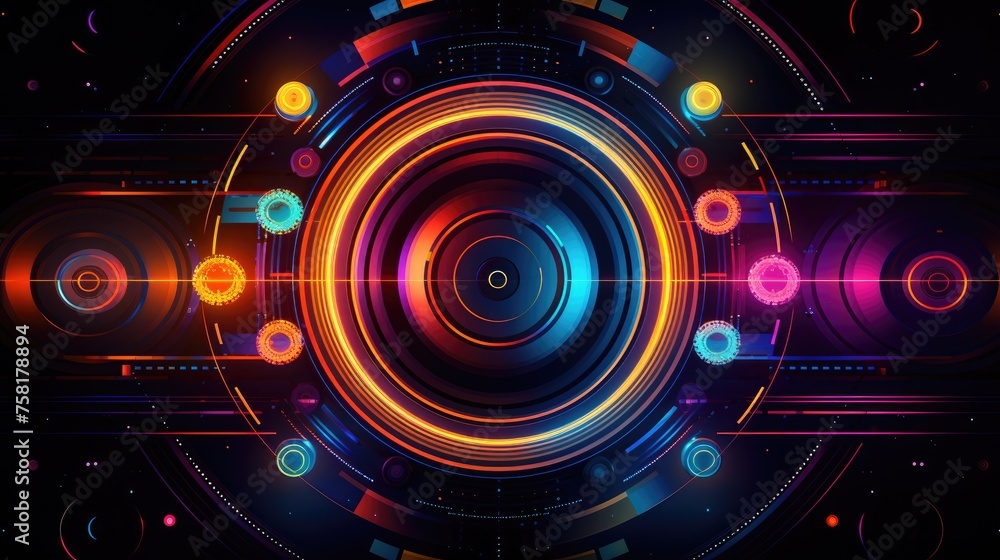 Aufkleber neon lines and circles forming an abstract geometric pattern