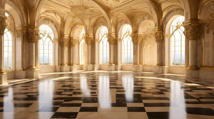 gold marble interior of the royal golden palace castle .Generative AI