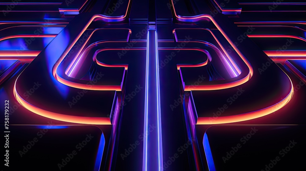 Poster neon squares and curves in the style of futuristic architecture