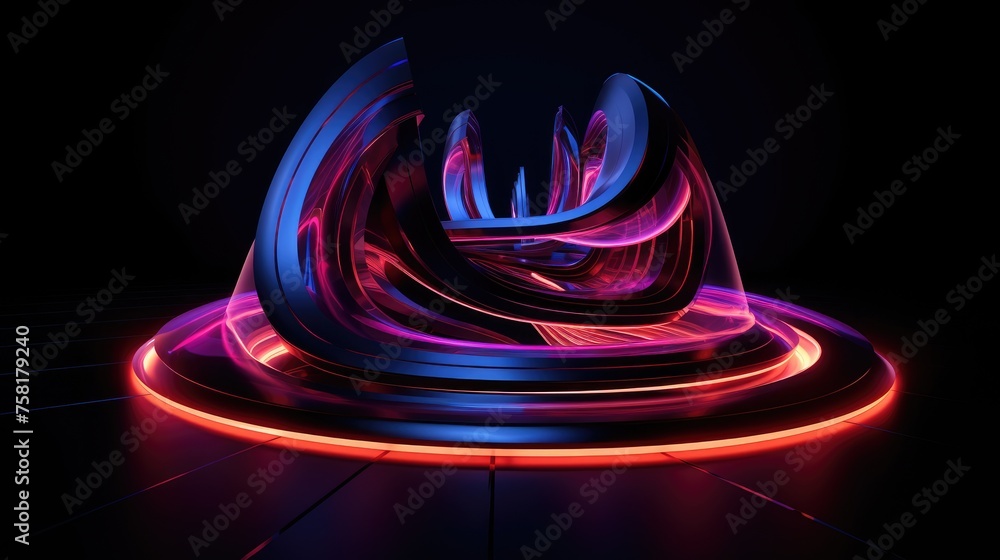 Poster neon squares and curves in the style of futuristic architecture