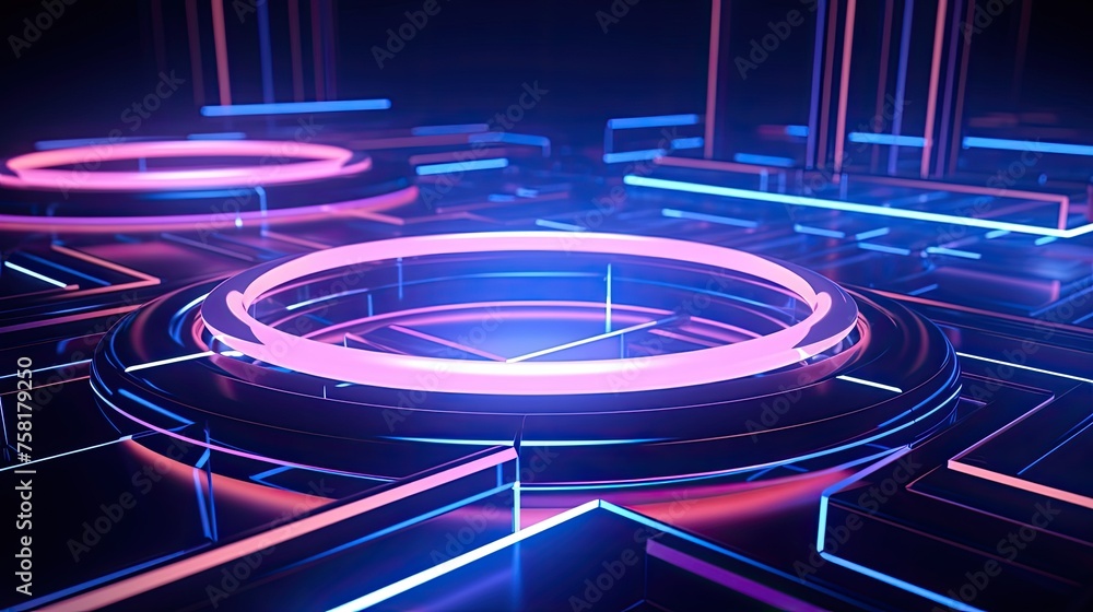 Poster neon squares and curves in the style of futuristic architecture