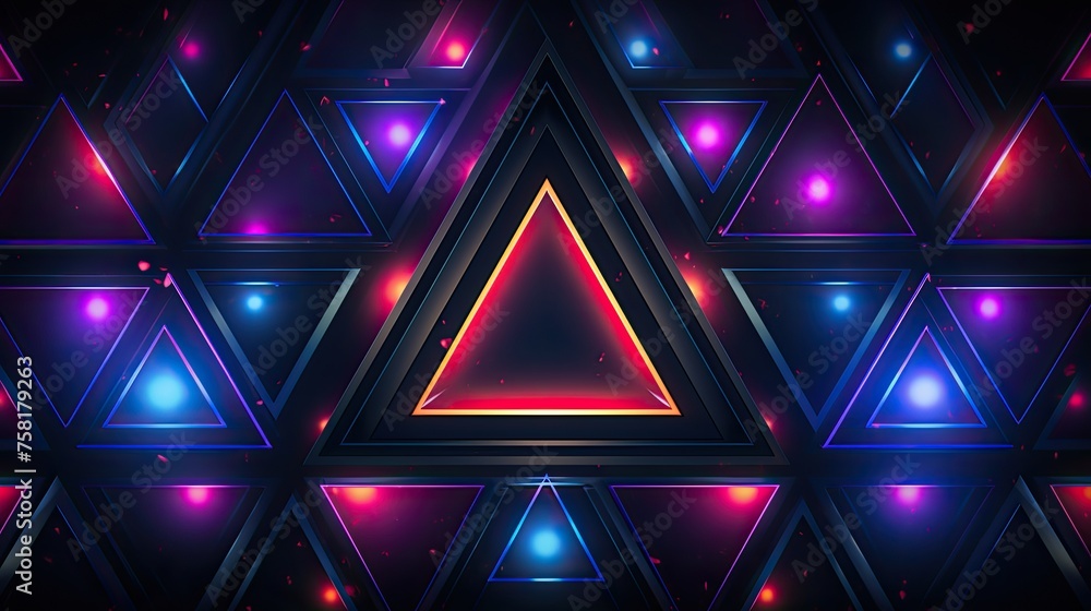 Poster neon triangles and circles in a cybernetic design style