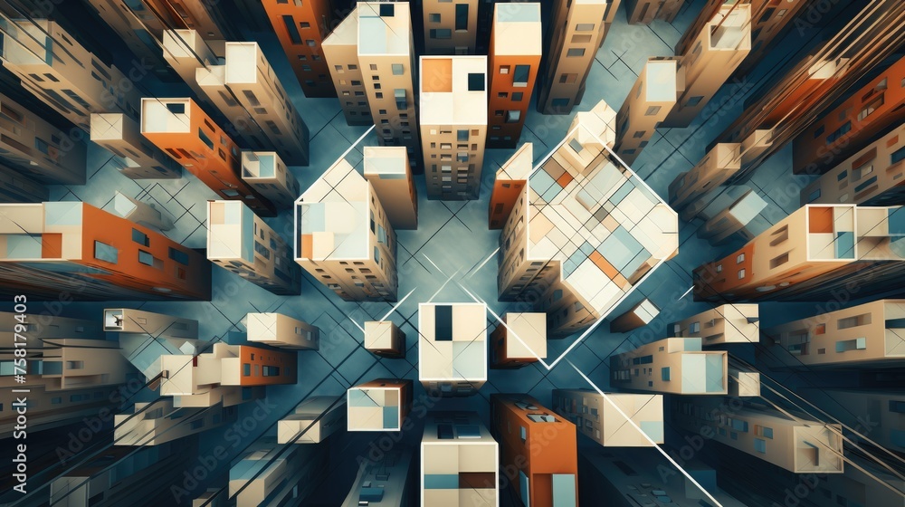 Poster geometric background in cityscape style using geometric shapes and architectural elements