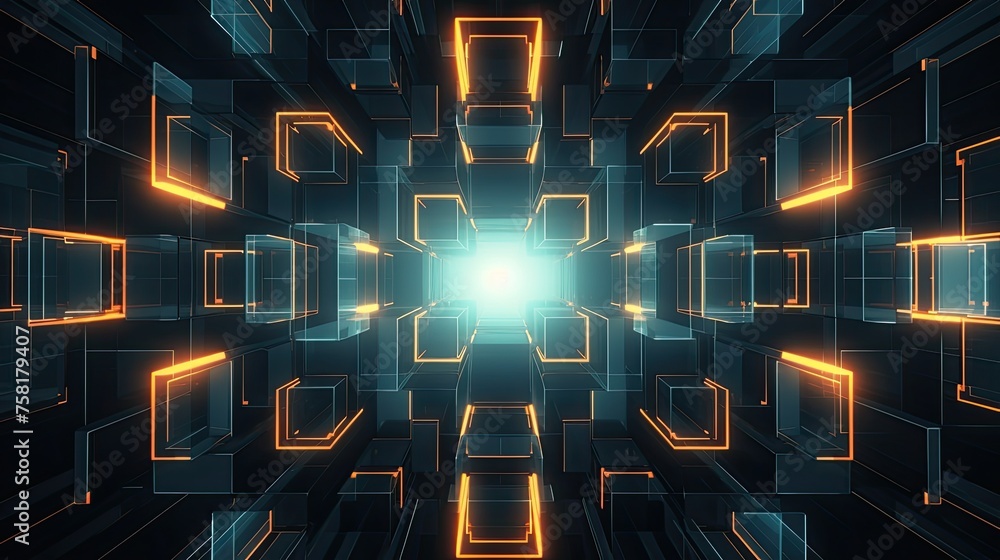 Poster geometric background in cyber art style using digital elements and geometric shapes