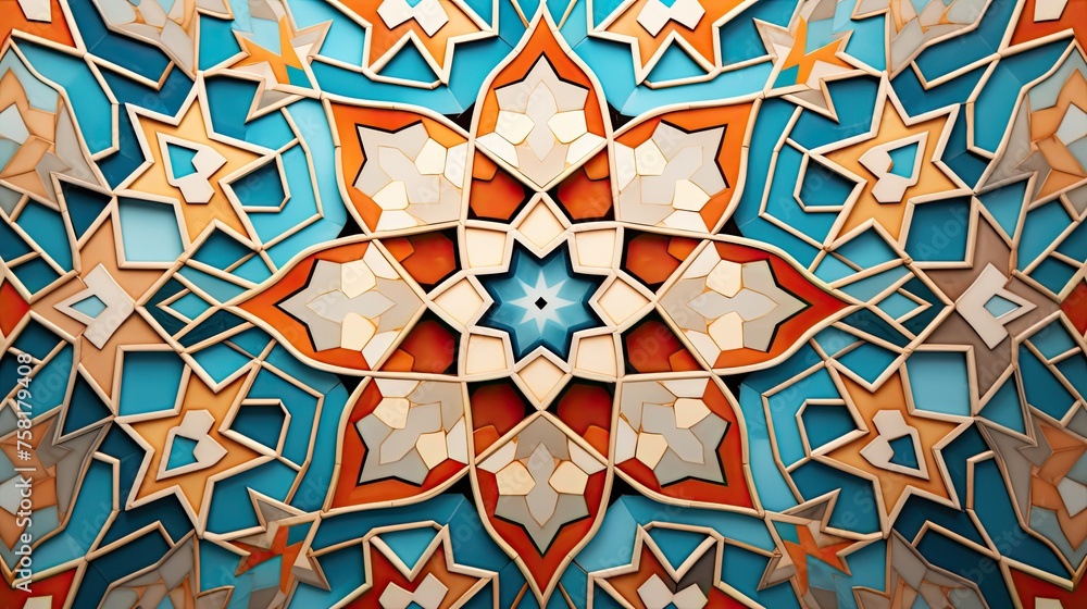 Poster geometric background in moroccan design style with geometric patterns and ornaments