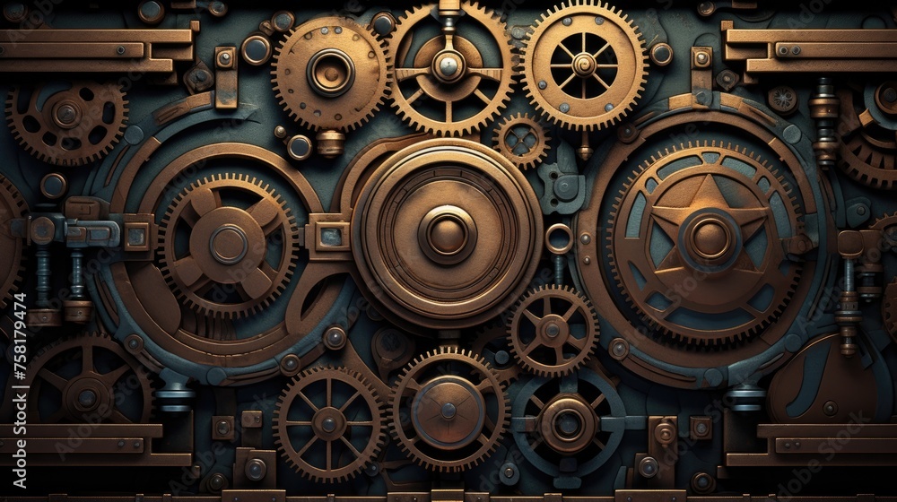 Poster geometric background in steampunk style with the use of mechanical parts and gears