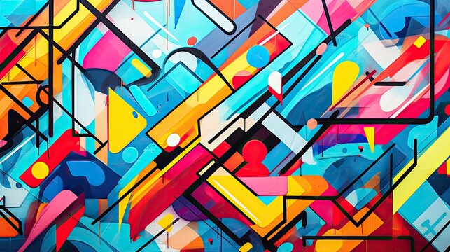 Geometric background in abstract graffiti style with bright colors and shapes