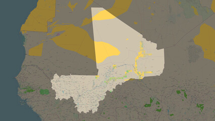 Mali highlighted. OSM Topographic French style map