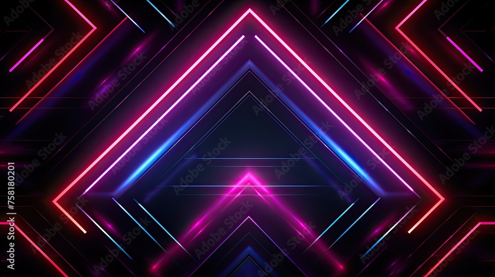 Poster geometric background with neon outlines and motion lines