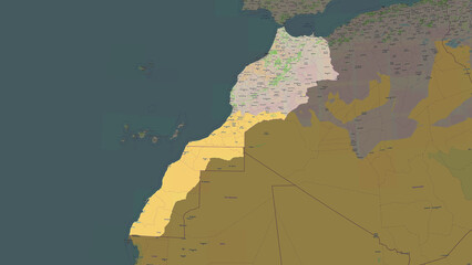 Morocco highlighted. OSM Topographic French style map