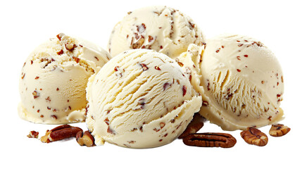 Indulge in Creamy Butter Pecan Ice Cream - Delicious Dessert Treat on Transparent Background, Perfect for Summer Refreshment