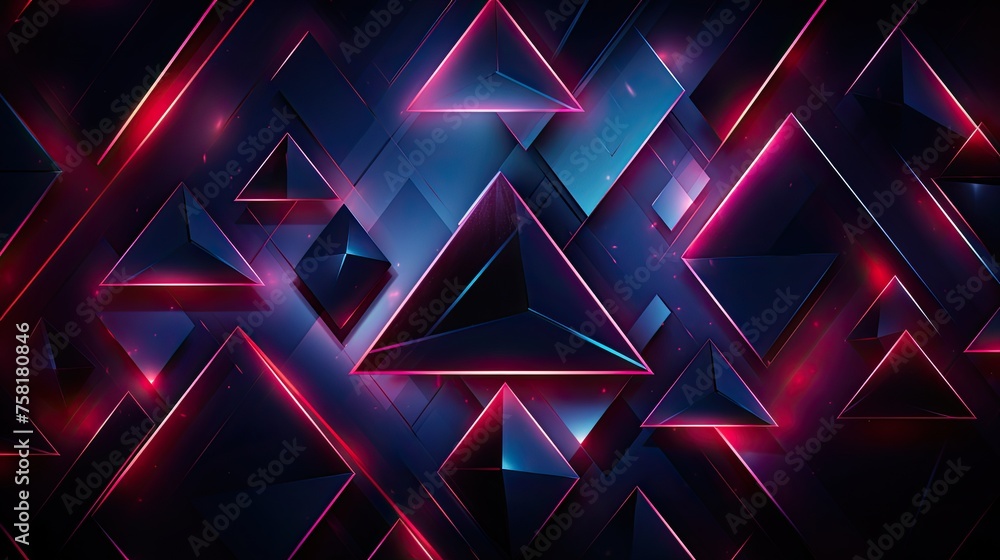 Poster geometric backgrounds with neon triangles and lines of motion