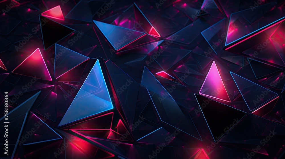 Poster geometric backgrounds with neon triangles and lines of motion