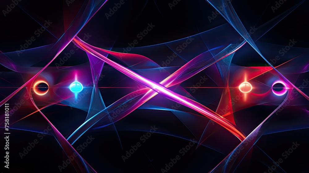 Poster geometric shapes with neon intersecting lines and swirls